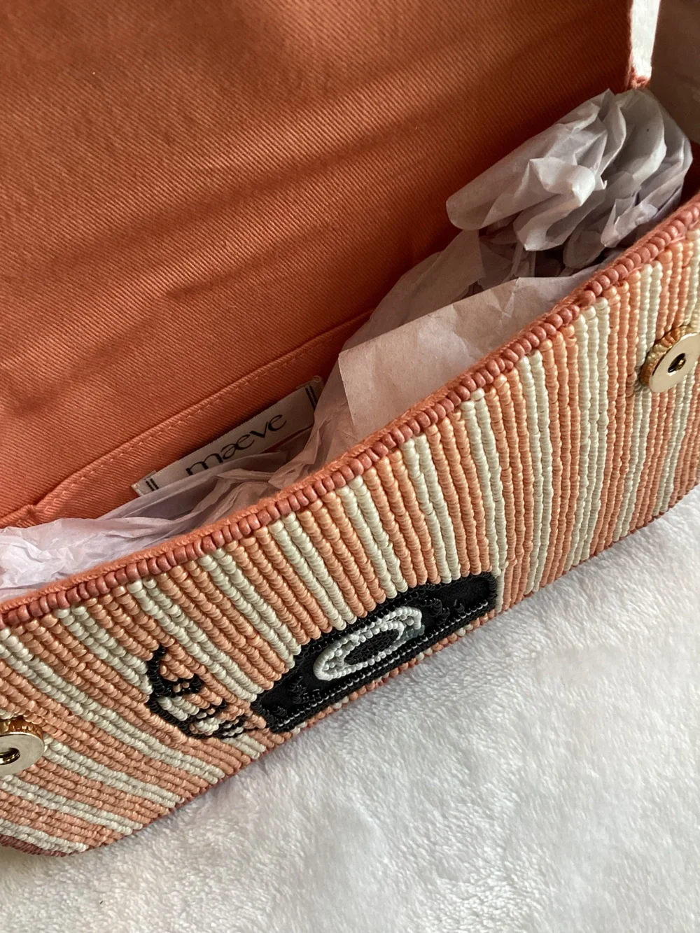 Anthropologie Peach Beaded Telephone Crossbody